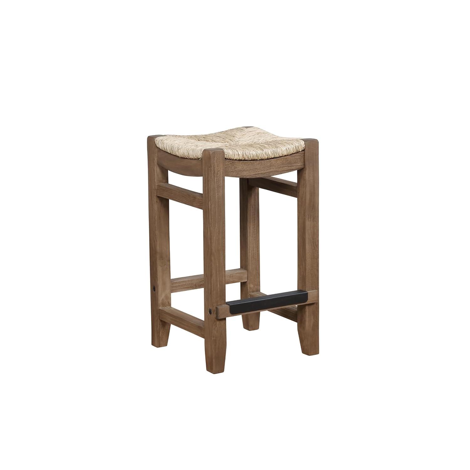 Alaterre Furniture Newport 26"H Wood Counter Height Stool with Rush Seat, Brown