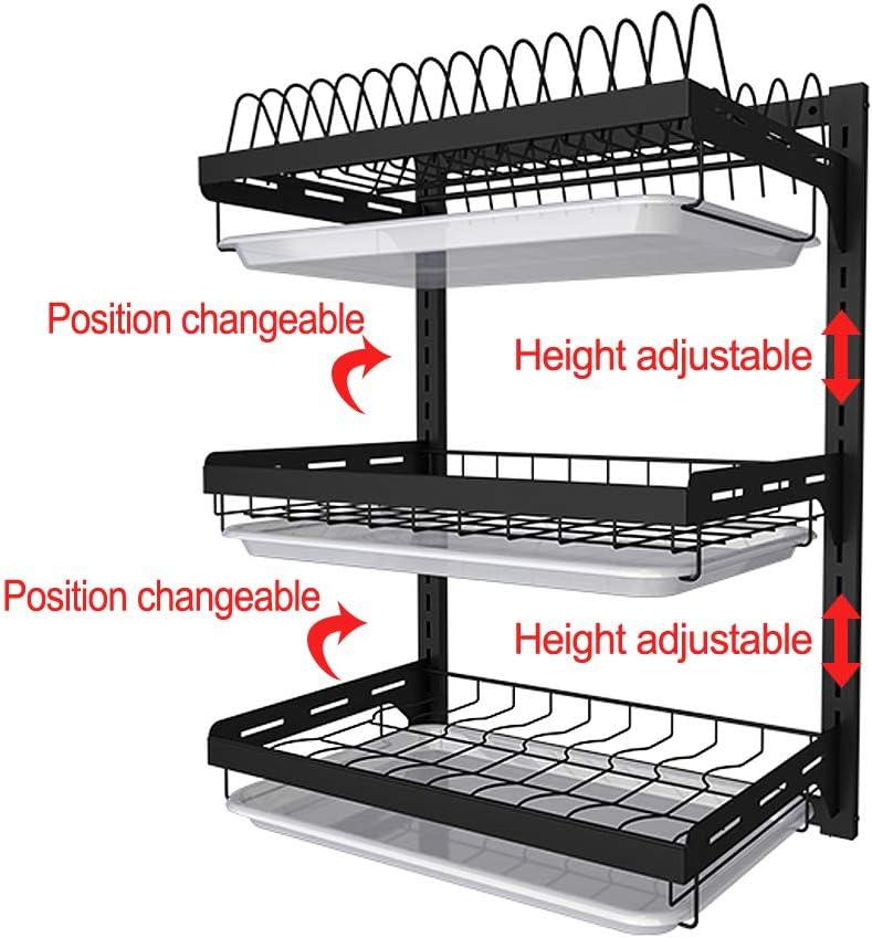 Black Stainless Steel 3-Tier Wall-Mounted Dish Drying Rack