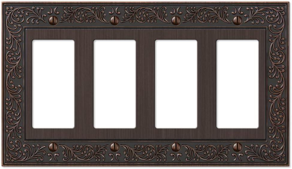 Amerelle 43R4VB English Garden Wallplate, 4 Rocker GFCI, Cast Metal, Aged Bronze, 1-Pack