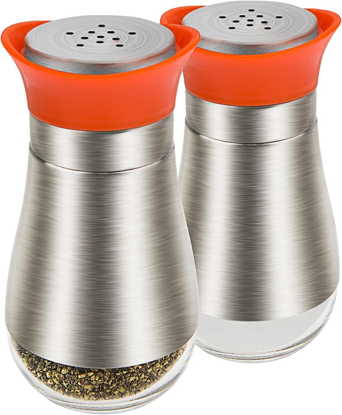 Orange Glass and Stainless Steel Salt Pepper Shaker Set