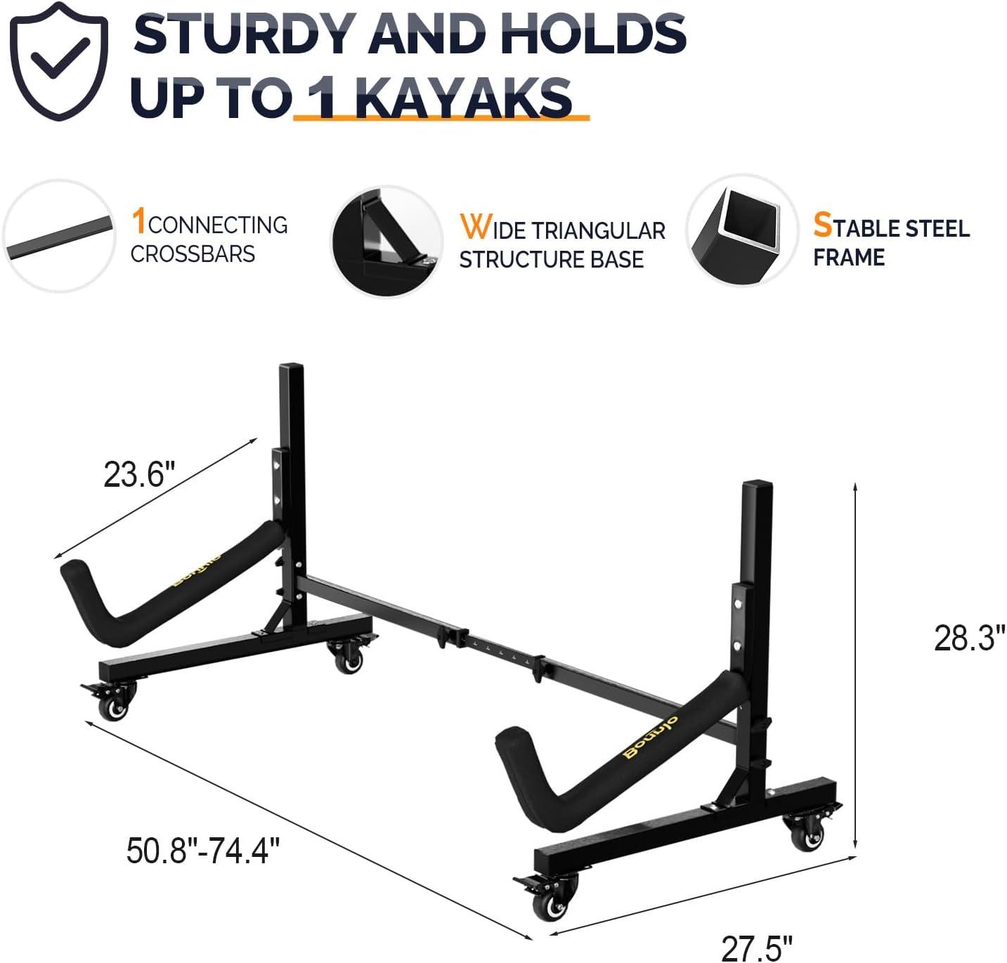 Bonnlo Kayak Stand Freestanding Storage Rack for Kayak Canoe Boat Paddle Board SUP Surfboard for Indoor Outdoor Garage, Shed, Dock with Lockable Wheels Wide Adjustable