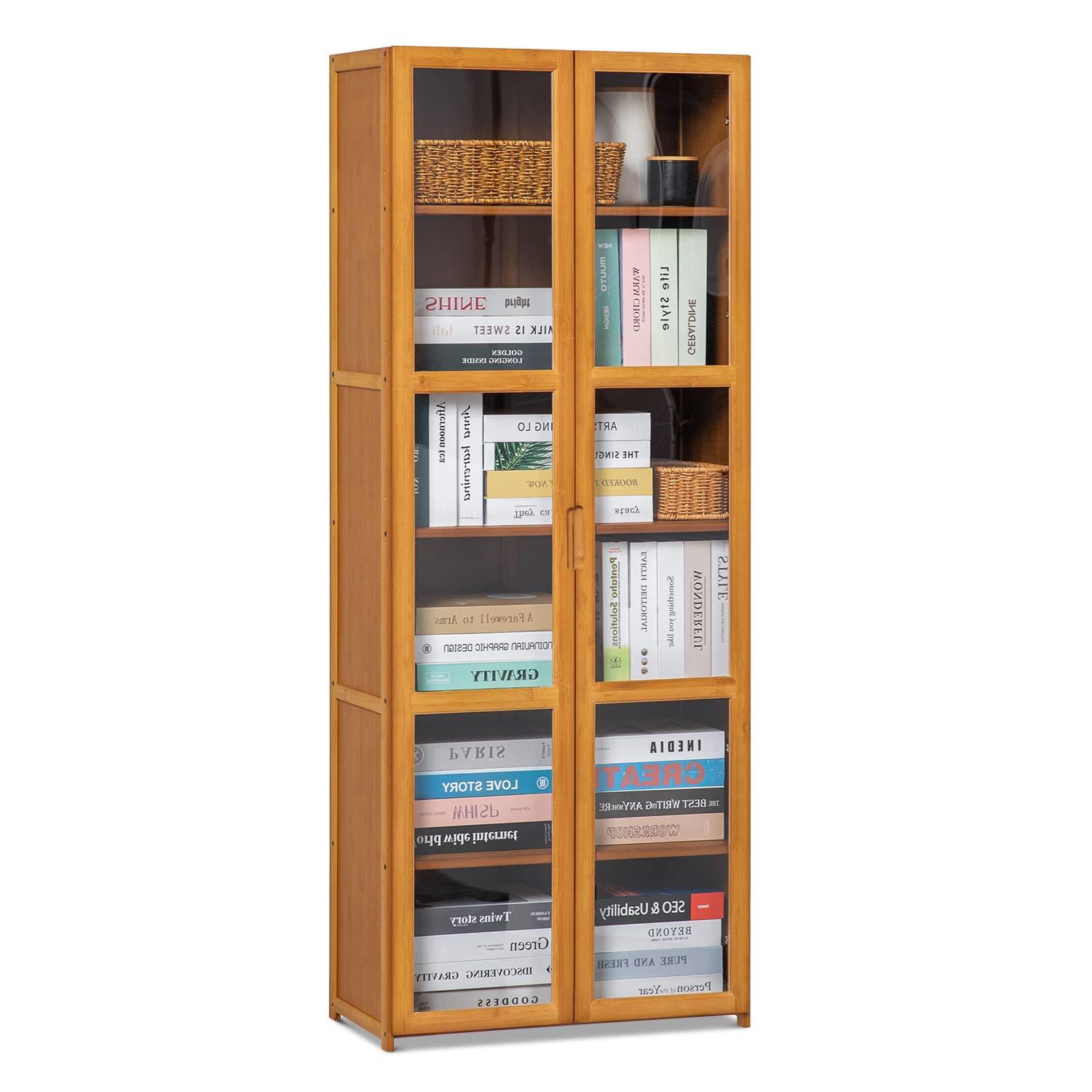 MoNiBloom 6 Tiers Rayon from Bamboo Storage Bookcase Free Standing With Clear Acrylic Door Display