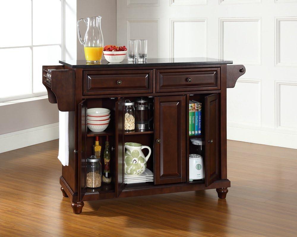 Cambridge Black Granite Top Full Size Kitchen Island/Cart Mahogany - Crosley: With Cabinets, Spice Rack, Towel Holder