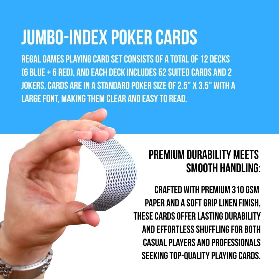 Regal Games, Monaco Casino Standard Playing Cards, Versatile Game Option, 48 Pack (24 Red Deck, 24 Blue Deck)