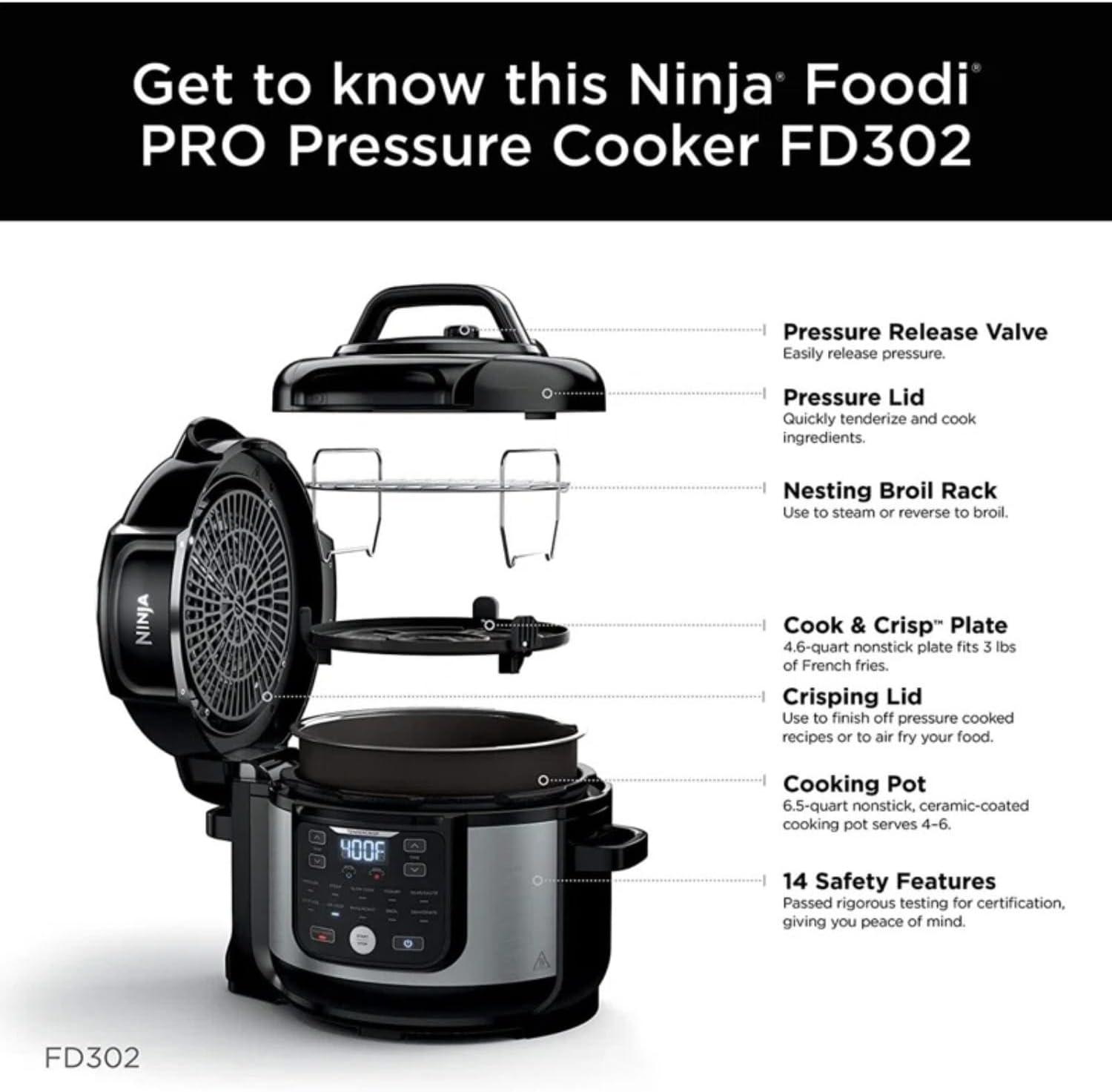 Ninja Foodi Black and Stainless Steel 6.5-Qt 11-in-1 Pressure Cooker Air Fryer