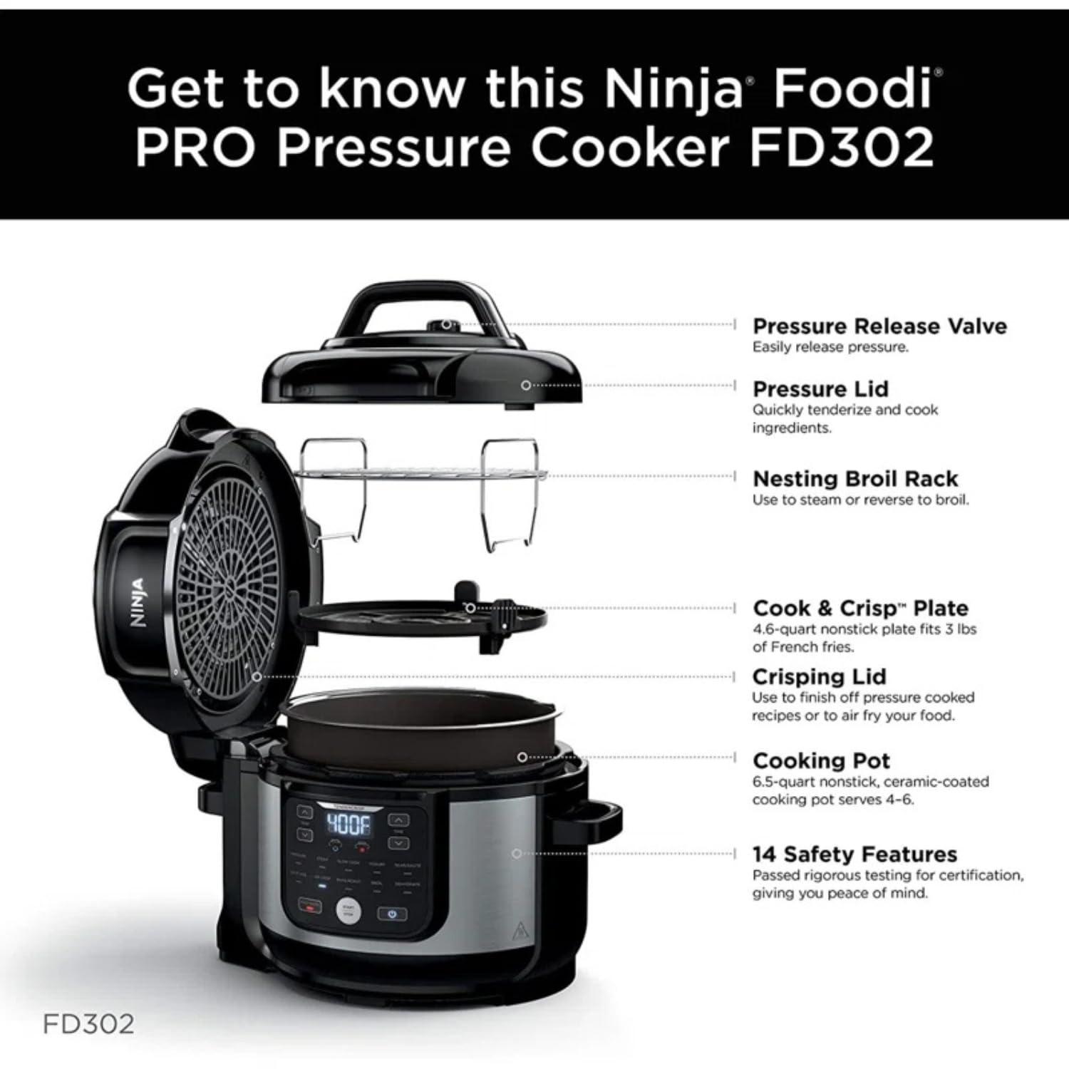 Ninja Foodi Black and Stainless Steel 6.5-Qt 11-in-1 Pressure Cooker Air Fryer