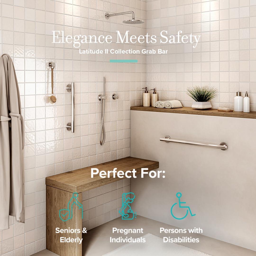 Latitude II Stainless Steel Wall Mount Grab Bar | ADA Compliant Safety Bar For Bathroom