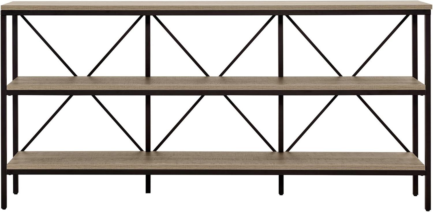 Evelyn&Zoe Kira 64" Wide Rectangular Console Table, Blackened Bronze/Antiqued Gray Oak