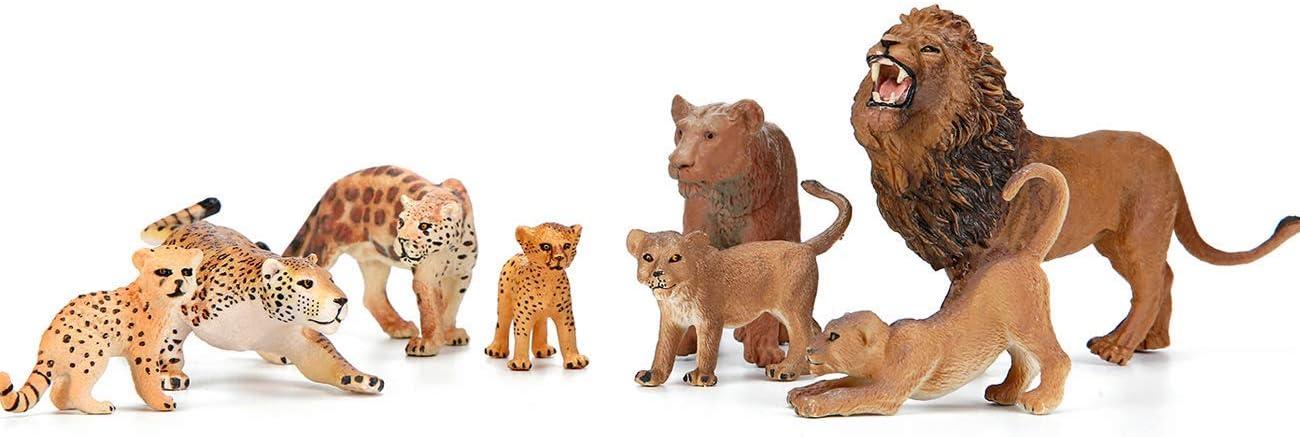 Safari Zoo Animals Figures Toys, 14 Piece Realistic Jungle Animal Figurines, African Wild Plastic Animals with Lion, Elephant, Giraffe Educational Learning Playset for Toddlers, Kids, Childr