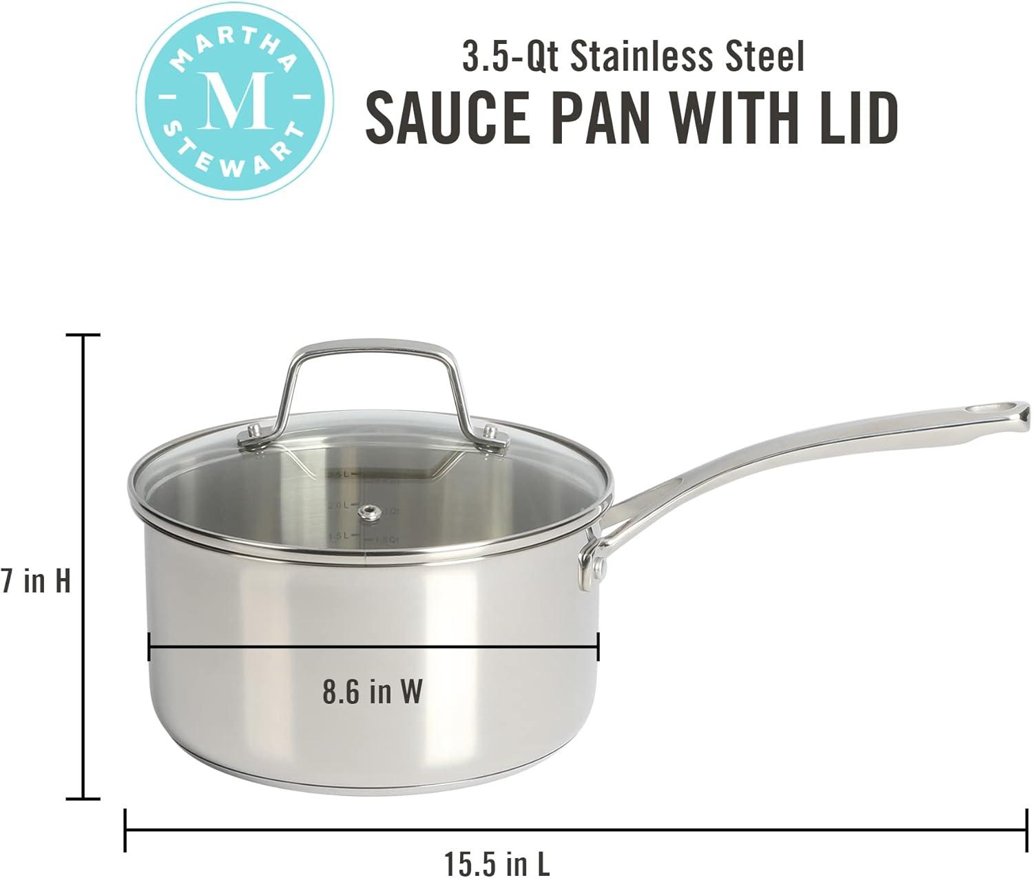 Stainless Steel 3.5-Quart Sauce Pan with Glass Lid