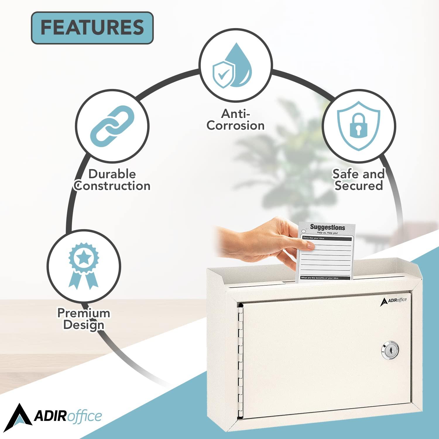 Adir Suggestion Box with Slot and Lock - Drop Box with Lock, Cash Dropbox - 9.8x7.5x3.4 In. Metal Deposit Box in White