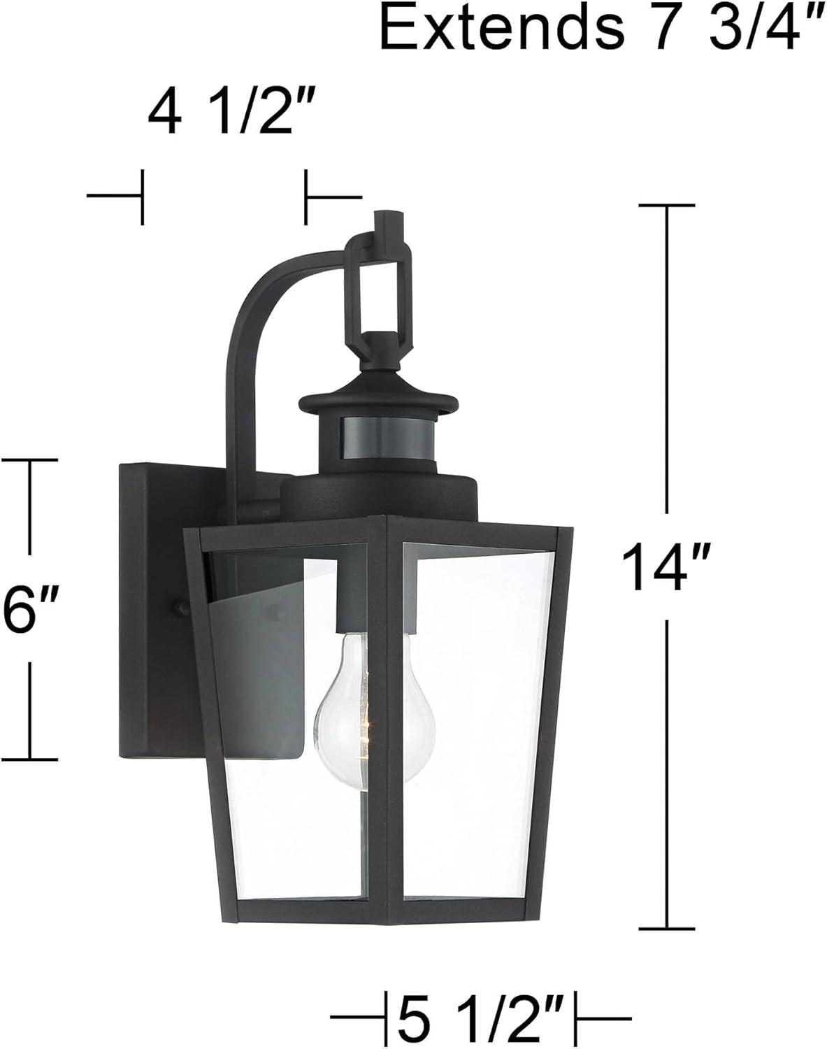 Possini Euro Design Ackerly Modern Outdoor Wall Light Fixtures Set of 2 Black Dusk to Dawn Motion Sensor 14" Clear Glass for Post Exterior