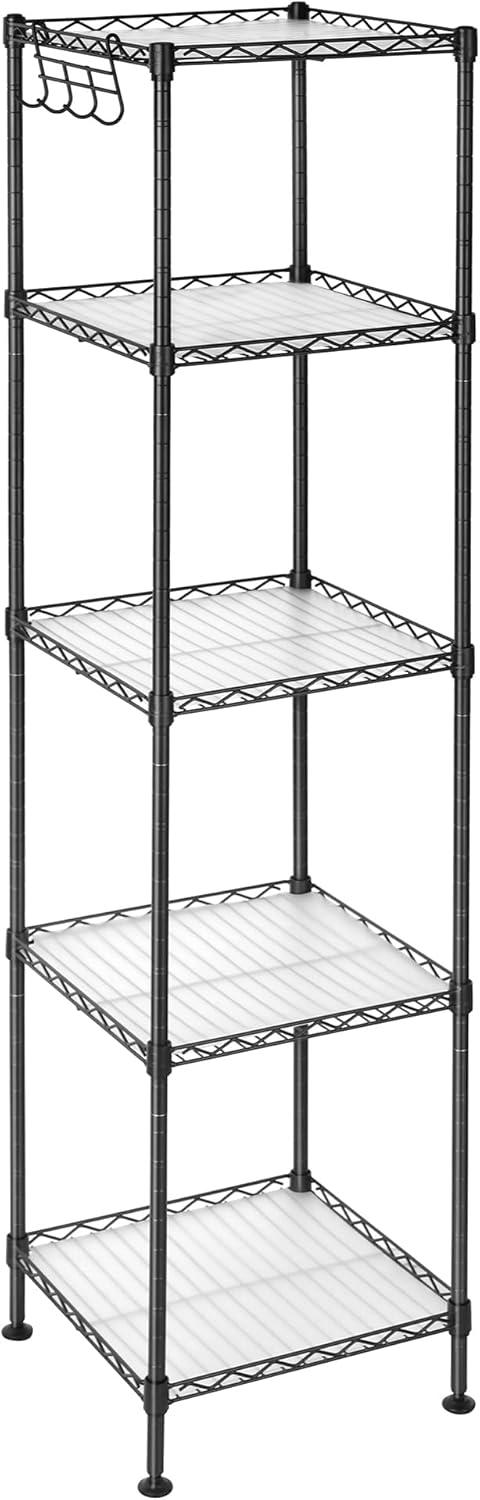 Adjustable Ink Black and Translucent 5-Tier Bathroom Shelf