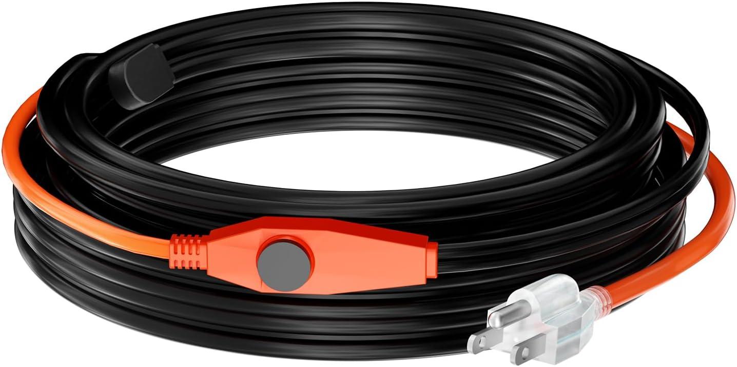VEVOR Pipe Heating Cable 30FT 7W/FT Heat Tape for Pipes with Built-in Thermostat