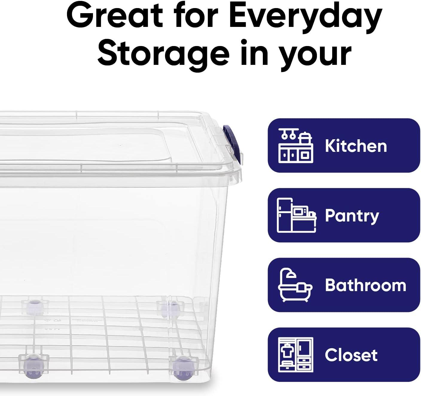 Clear Plastic Stackable Storage Box with Snap Lid, 44 Quart