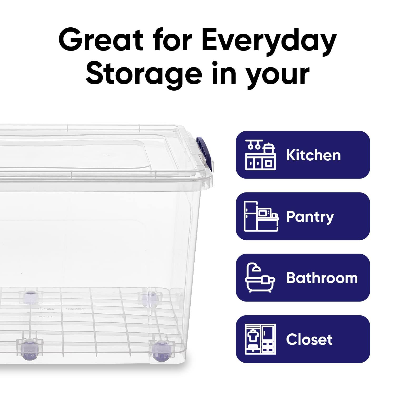 Clear Plastic Stackable Storage Box with Snap Lid, 44 Quart