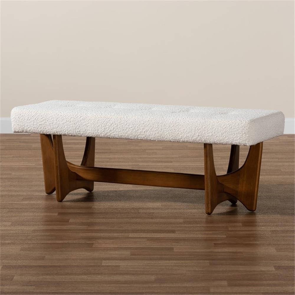 Baxton Studio Theo Japandi Cream Boucle Fabric and Walnut Brown Finished Wood Bench