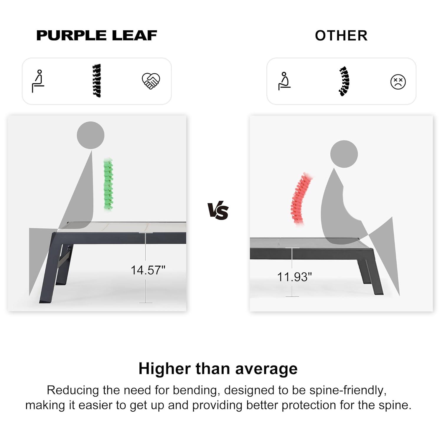 PURPLE LEAF Outdoor Chaise Lounge with Wheels for Outside 2 Pieces Aluminum Patio Lounge Chair with 5 Adjustable Position Recliner for Patio, Beach, Yard, Pool, Side Table Included, Beige