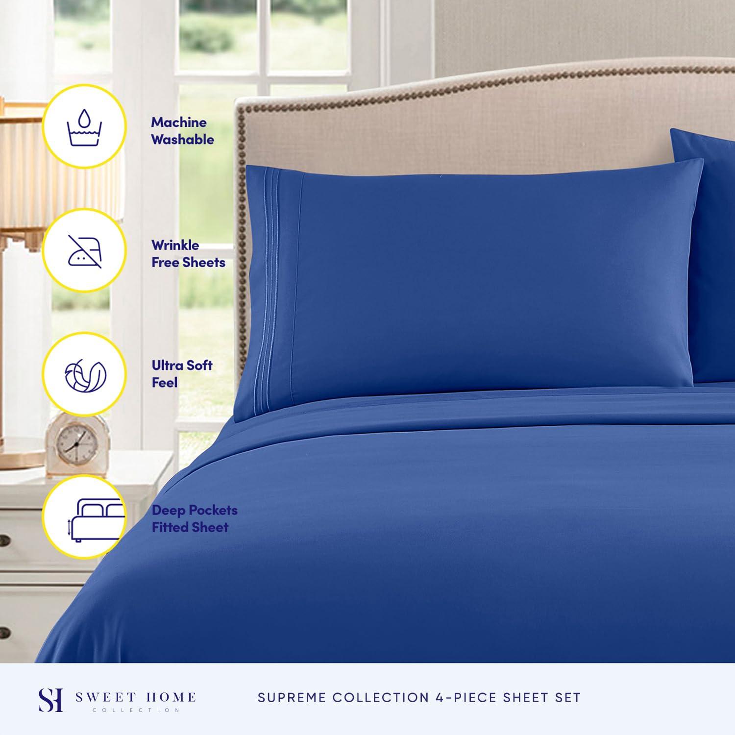 Sweet Home Collection 1800 Series Bed Sheets - Extra Soft Microfiber Deep Pocket Sheet Set - Royal Blue, Twin