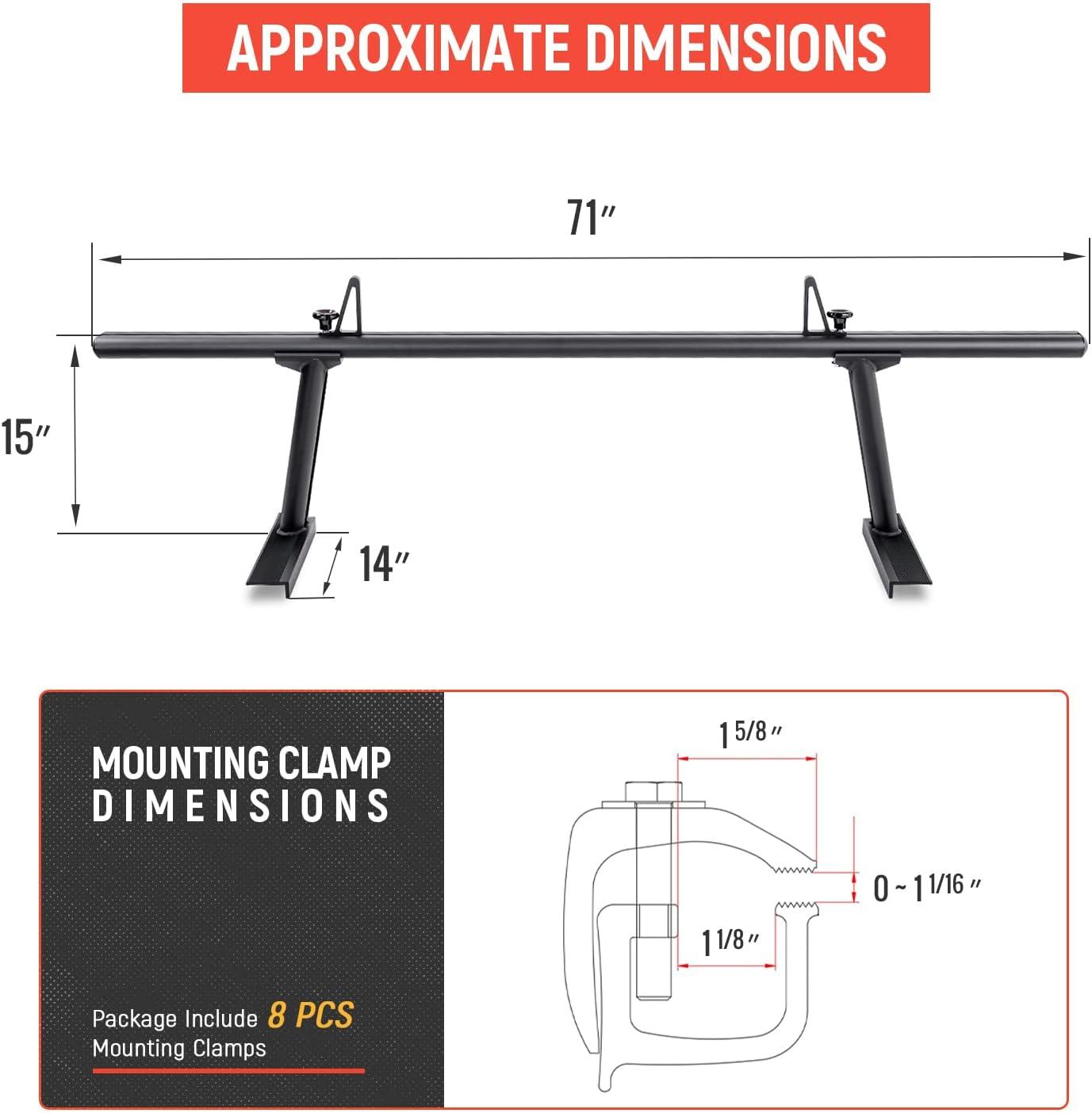 AA-Racks Model APX2501 79" Full-Size Pickup Truck Ladder Racks Low-Profile Height-Adjustable Utility Aluminum Truck Bed Rack with Load Stops-Black