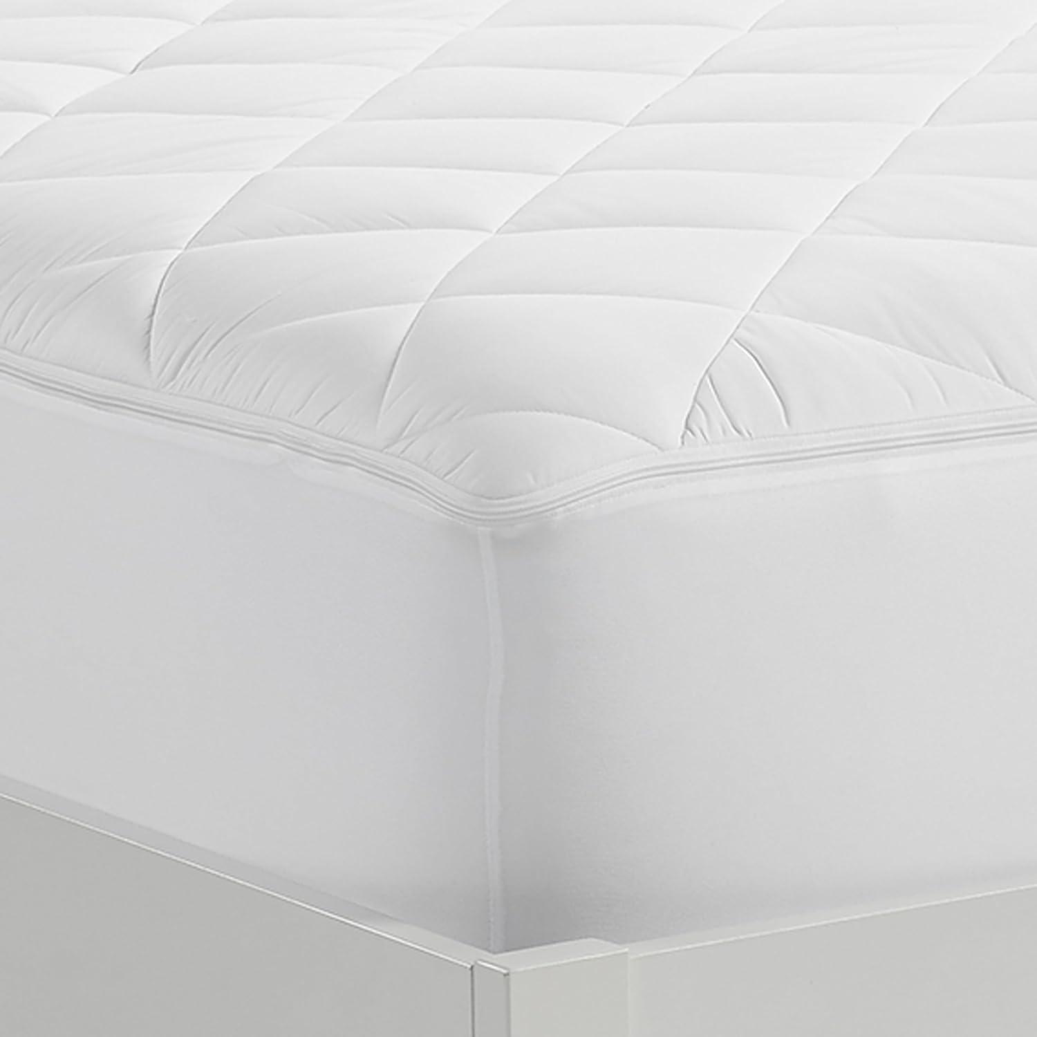 Twin White Cotton Sateen Sweat-Wicking Mattress Topper