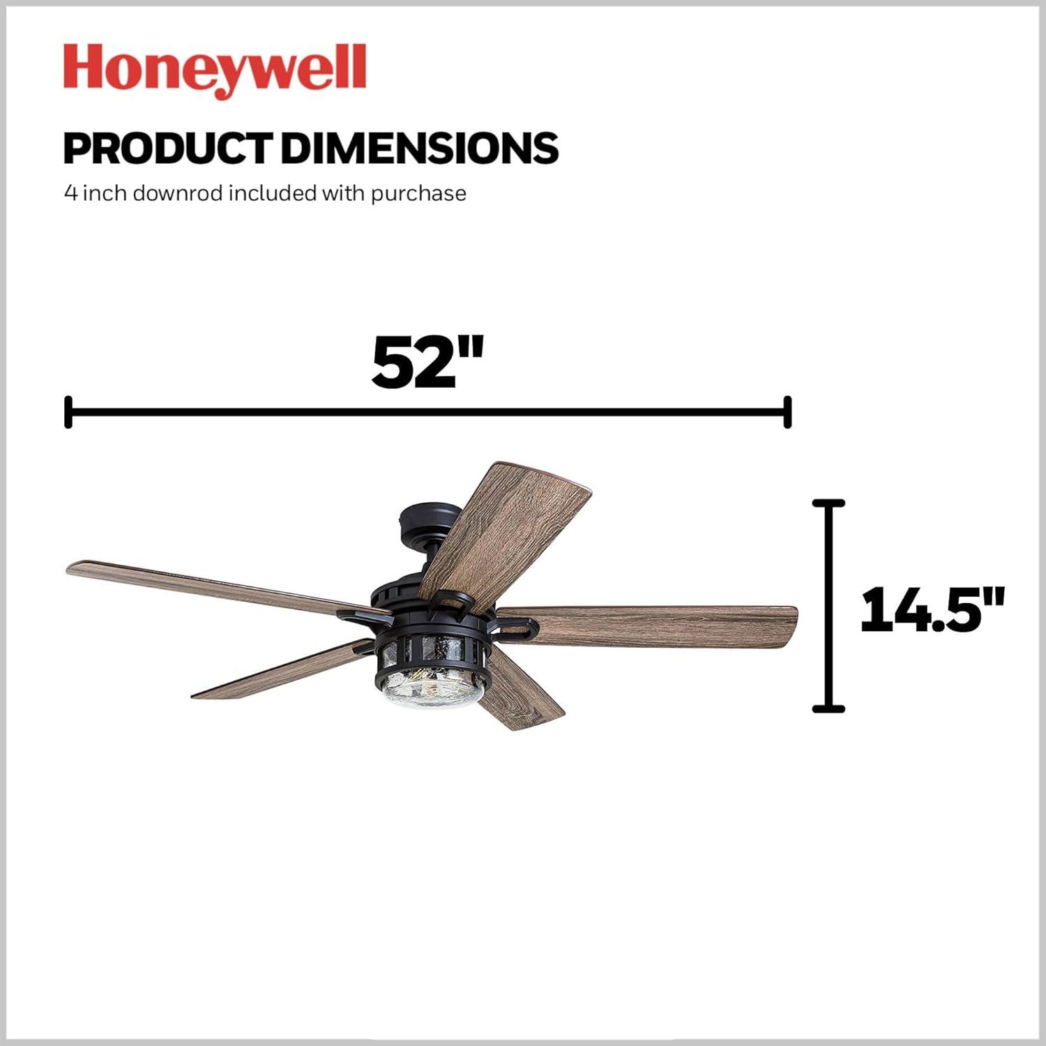 Honeywell 52-Inch Bontera Indoor 5 Blade Matte Black Craftsman Ceiling Fan with Remote Control