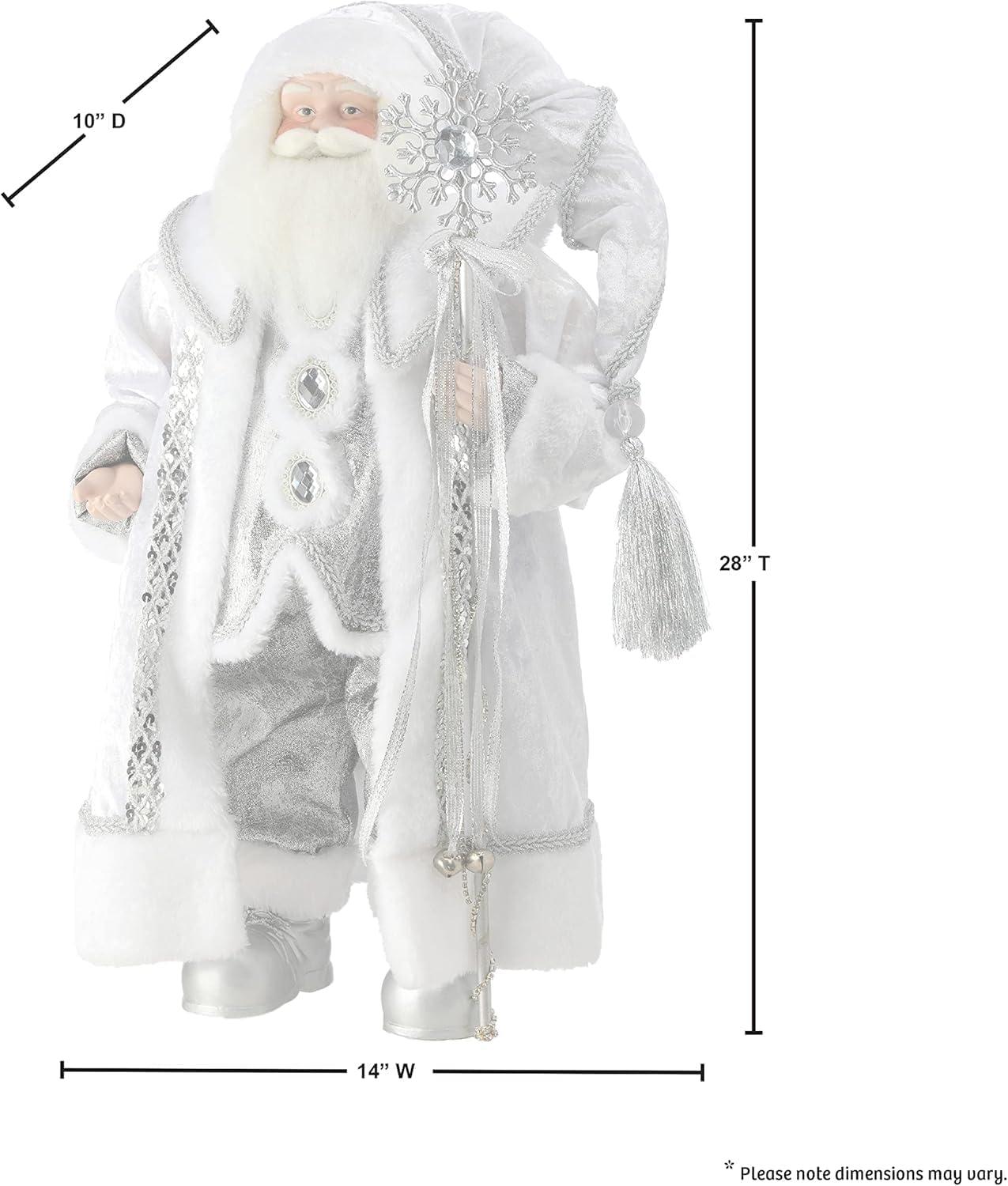 28-Inch White and Silver Resin Winter Santa Figurine