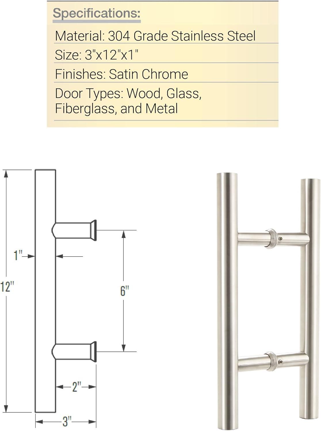 BRINKS Commercial - 12" 'H' Style Pull Door Handle, Satin Chrome Finish - Rust and Corrosion Resistant Door Handle