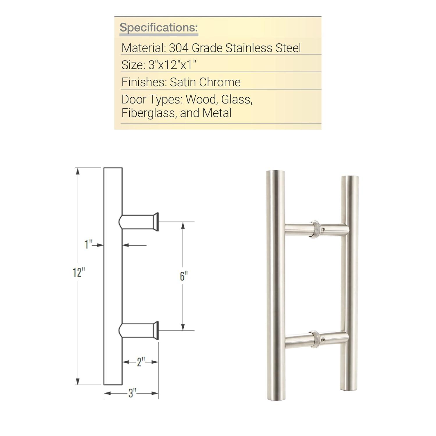 BRINKS Commercial - 12" 'H' Style Pull Door Handle, Satin Chrome Finish - Rust and Corrosion Resistant Door Handle