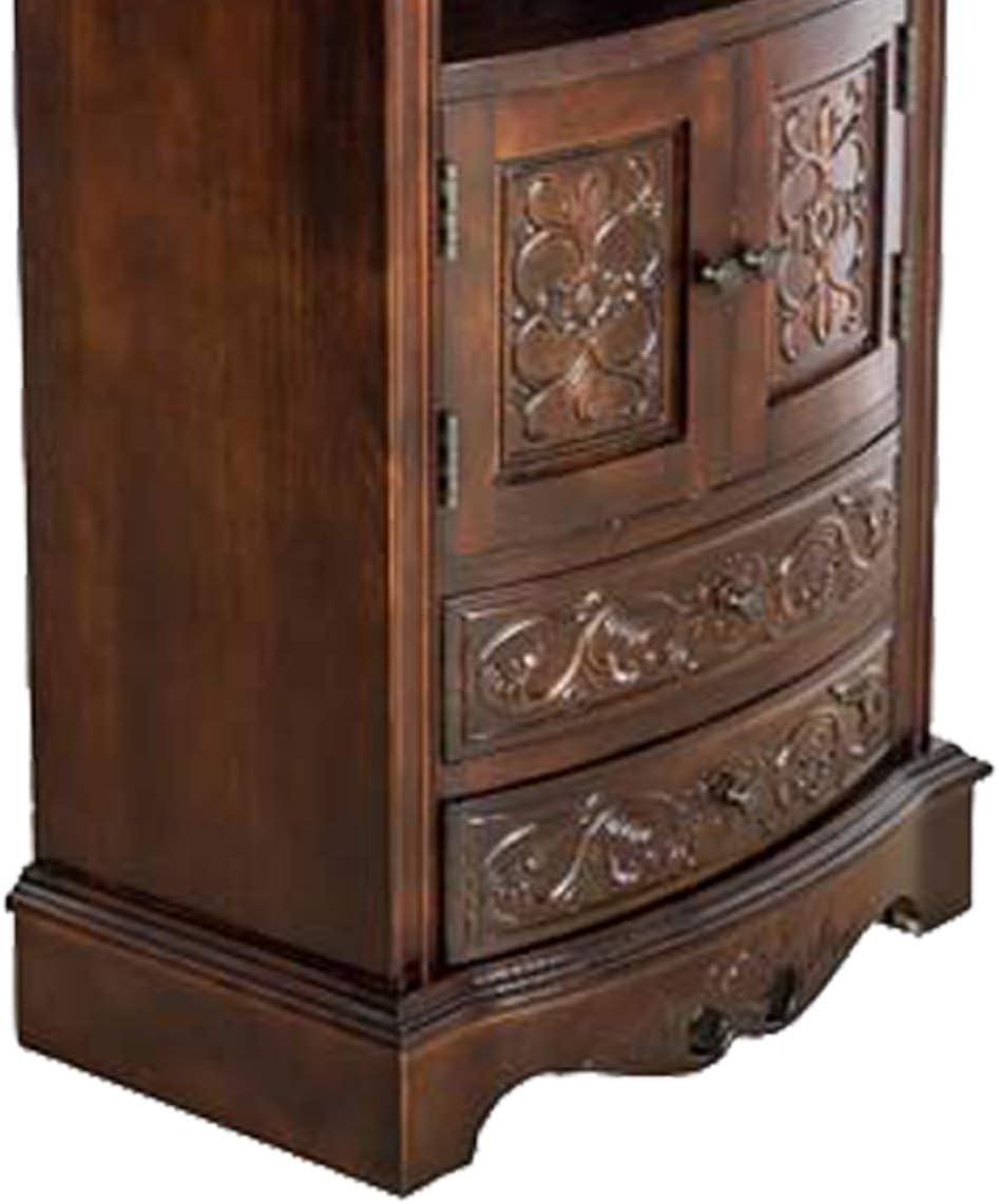 Brown Birchwood Engraved Storage Cabinet with 2 Drawers and 2 Doors