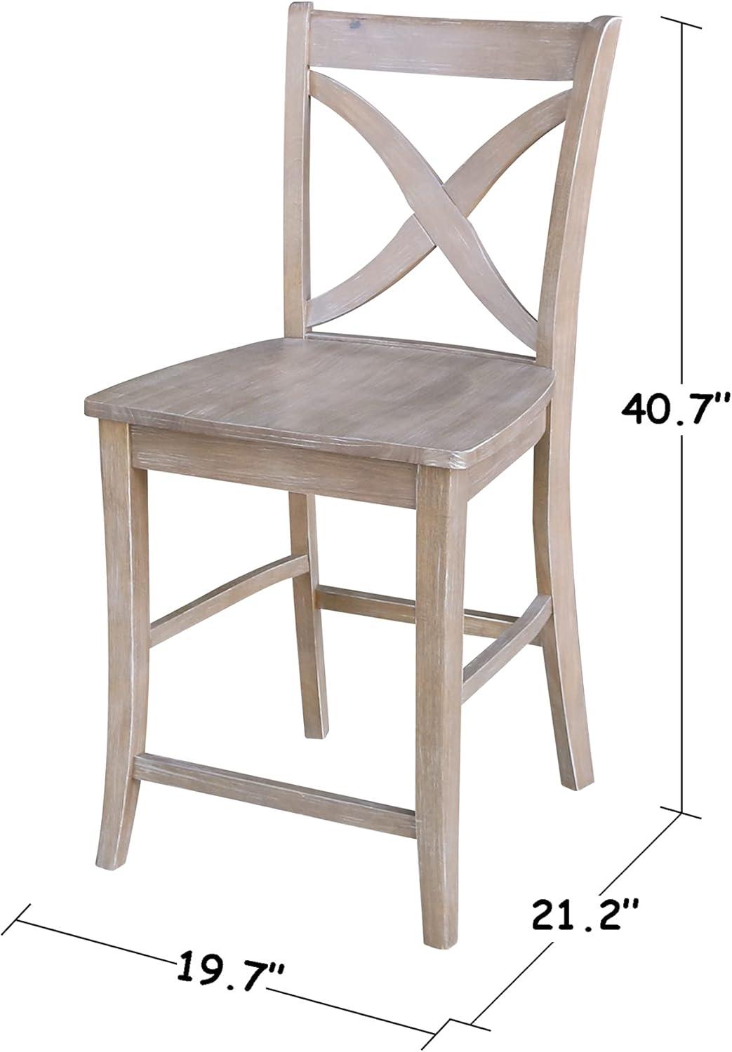 24" Vinyard Counter Height Barstool Washed Gray/Taupe - International Concepts: Solid Wood, X-Back Design