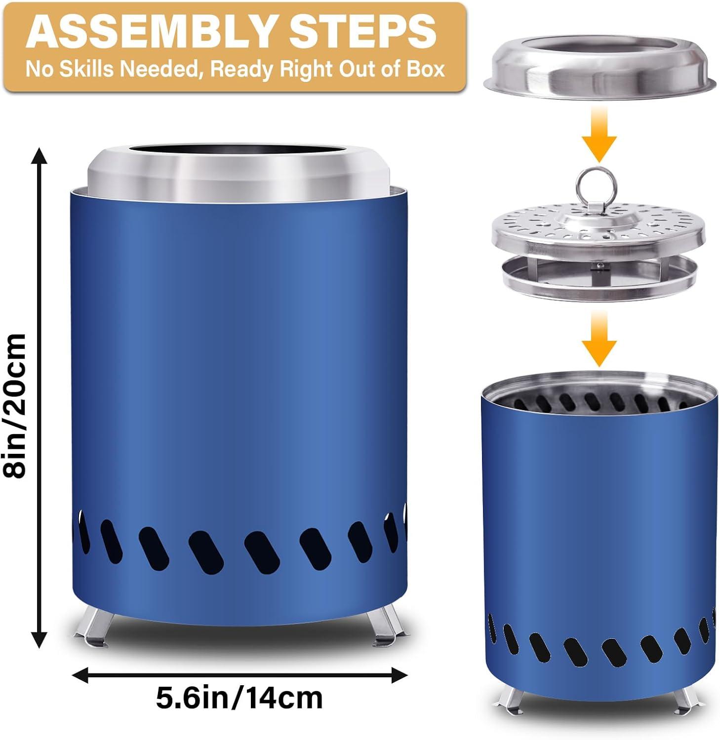 5.5inch Mini Fire Pit for Table, Small Tabletop Fire Pit , Outdoor Fire Pit Tabletop with Carry Bag,Stainless Steel, Blue