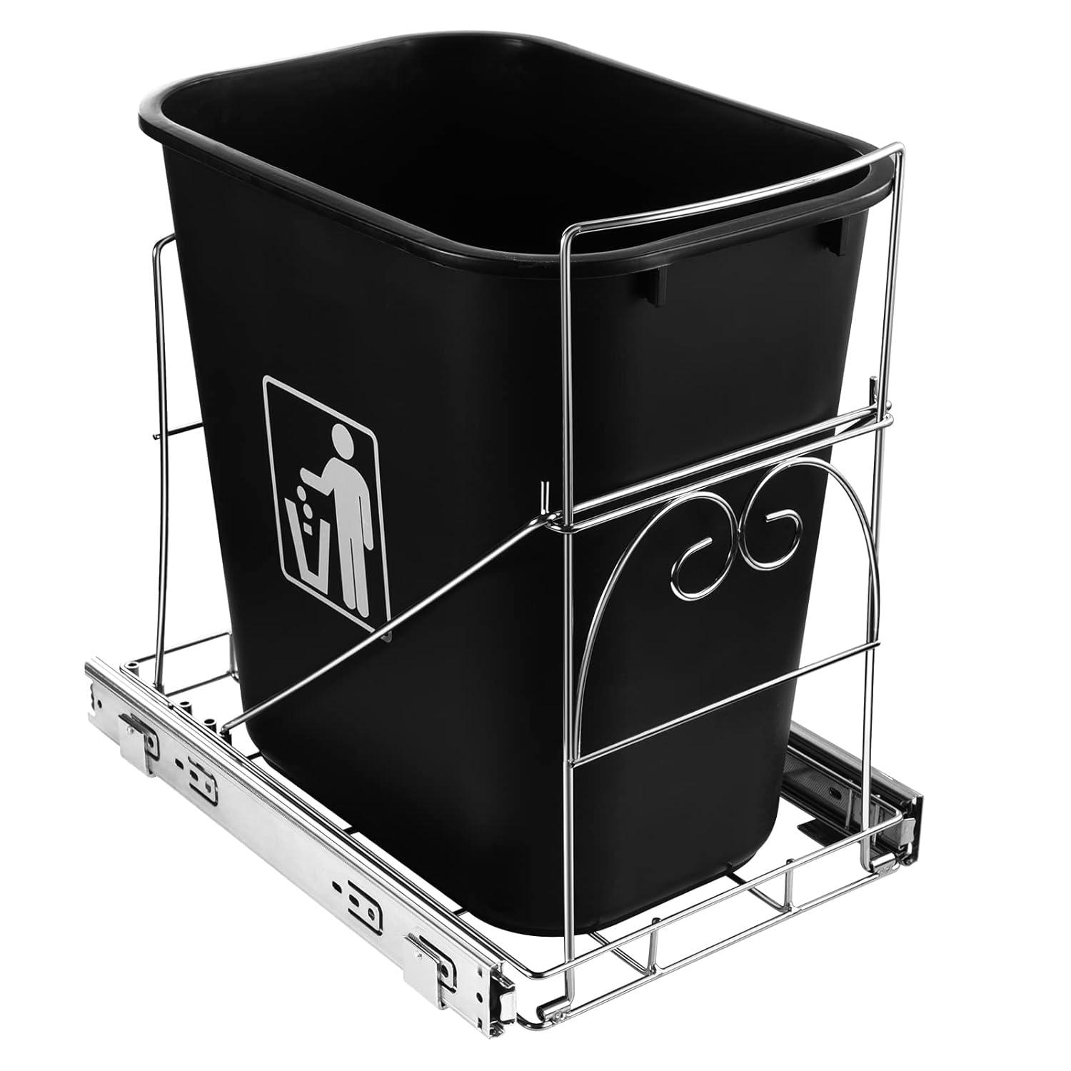 Ormeli Pull Out Trash Can Under Cabinet, Adjustable Garbage SlideOut Shelf for Kitchen, Roll-Out Sliding Rack for Waste Can Under Kitchen Sink/Panty, Trash Can Not Included