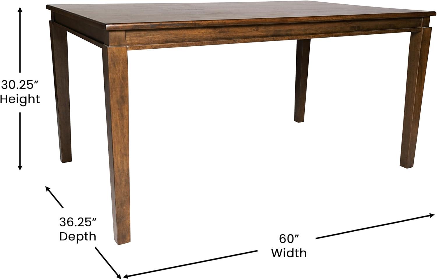 Flash Furniture Henry 60" Solid Wood Dining Table, Commercial Grade Heavy Duty Rectangle Wood Table for 6, Brown Matte Finish