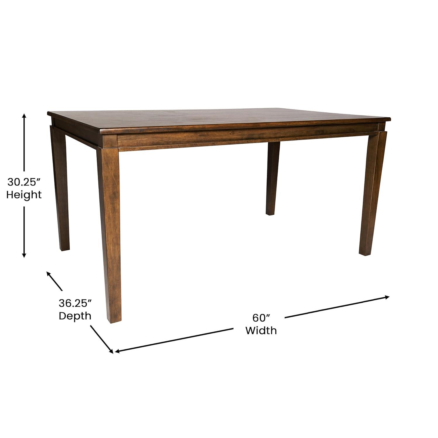 Flash Furniture Henry 60" Solid Wood Dining Table, Commercial Grade Heavy Duty Rectangle Wood Table for 6, Brown Matte Finish