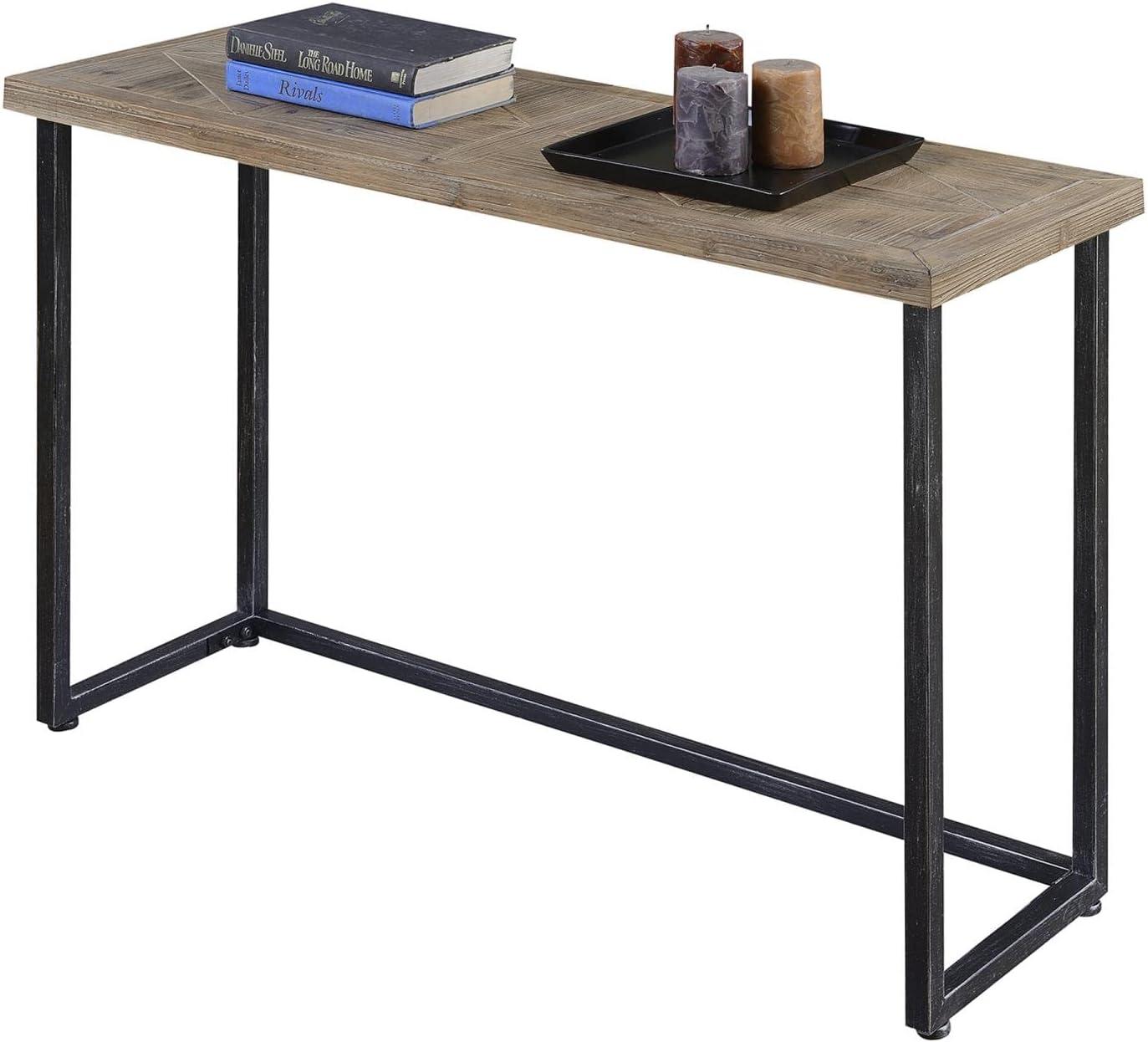 Natural Fir Wood and Black Metal Console Table with Storage