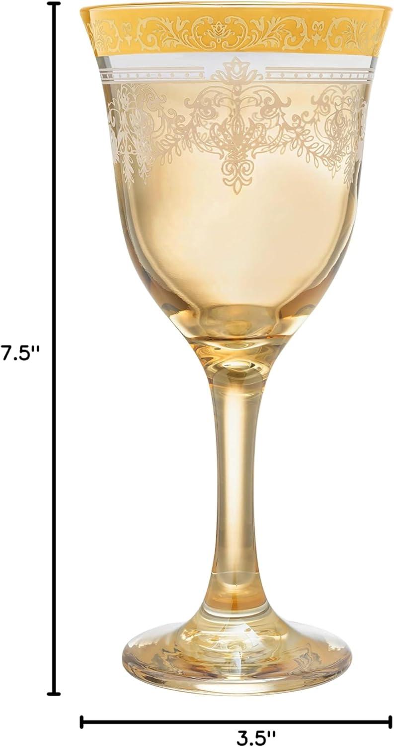 Amber Gold Trim Italian Crystal Goblet Set, 6 Pieces