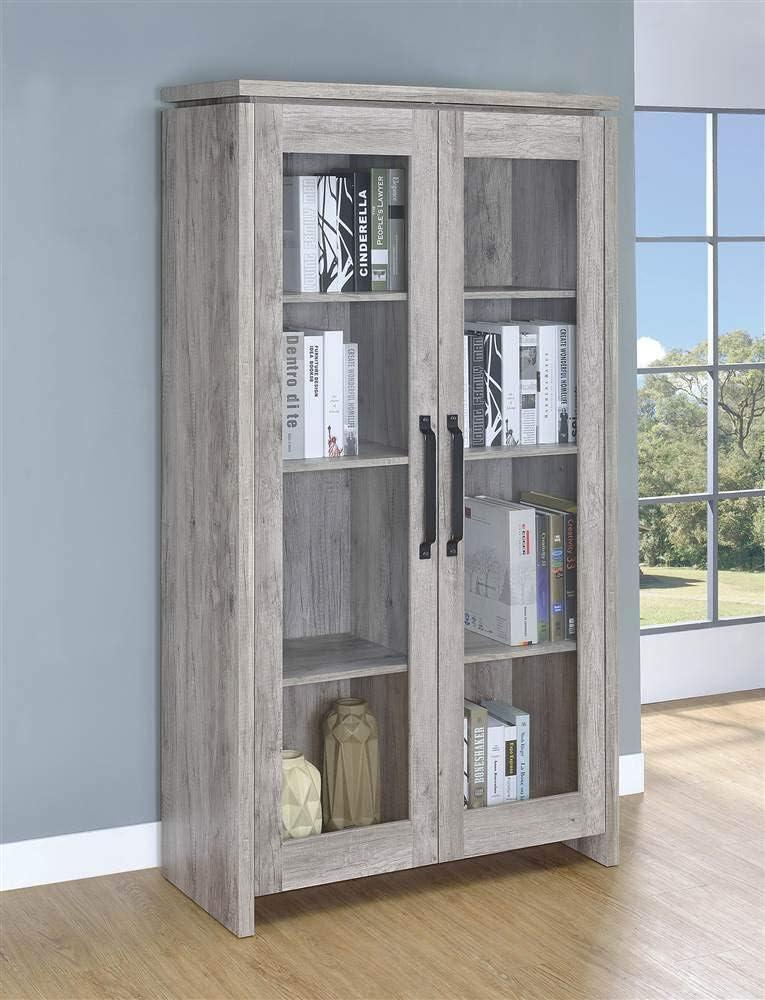 Transitional Grey Driftwood Tall Curio Cabinet with Glass Doors