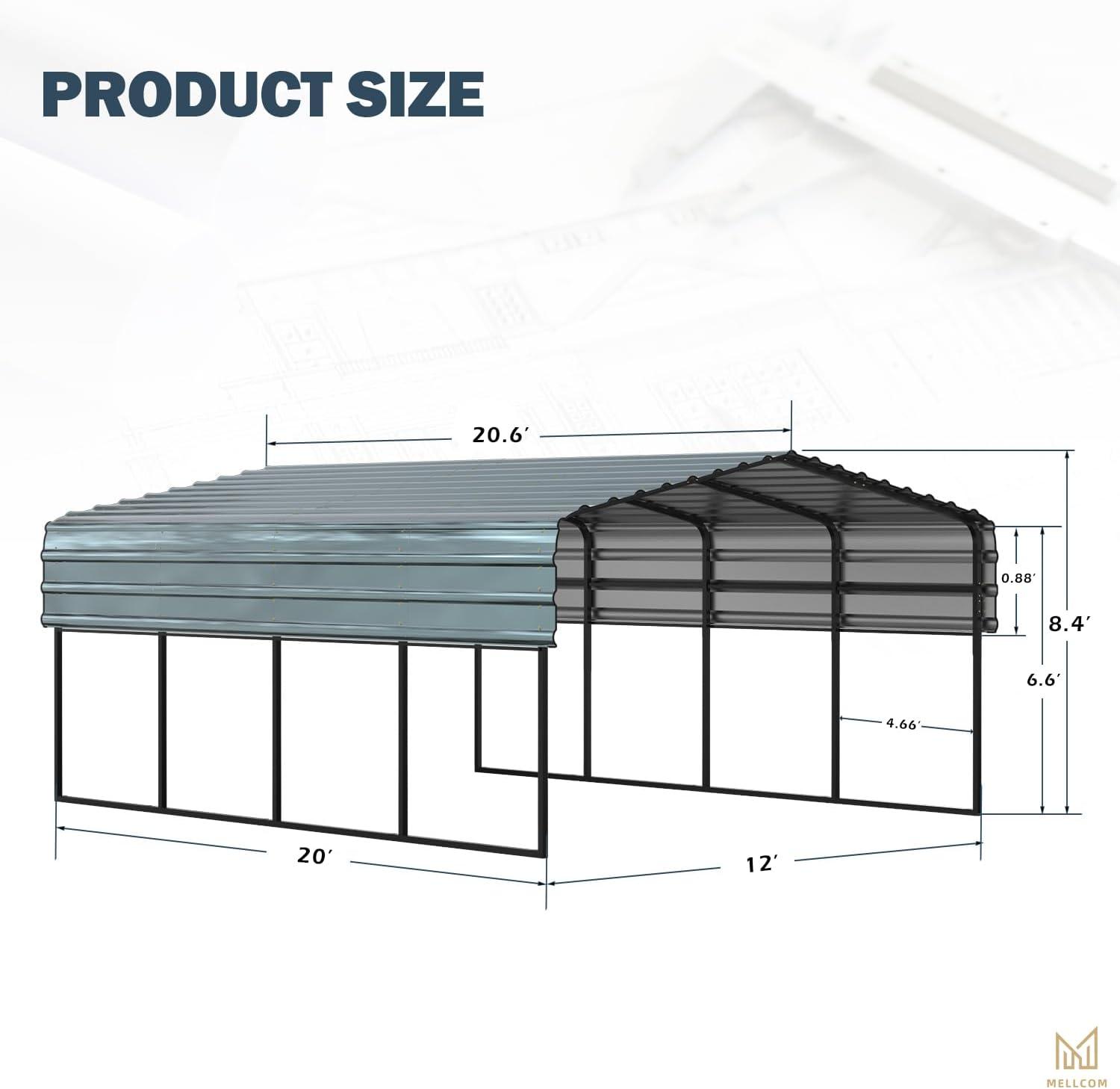 Erommy Carport with Galvanized Steel Roof, Multi-Use Shelter, Sturdy Metal Carport for Cars, Boats, and Tractors