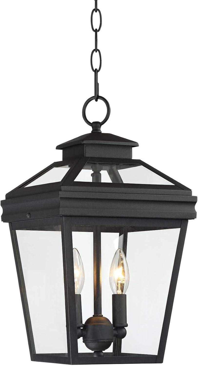 Stratton Black Steel Outdoor Hanging Lantern with Clear Glass