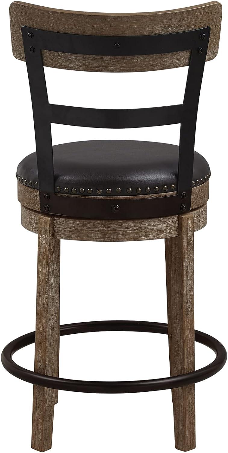 Light Brown Swivel Wood and Metal Barstool with Leather Seat