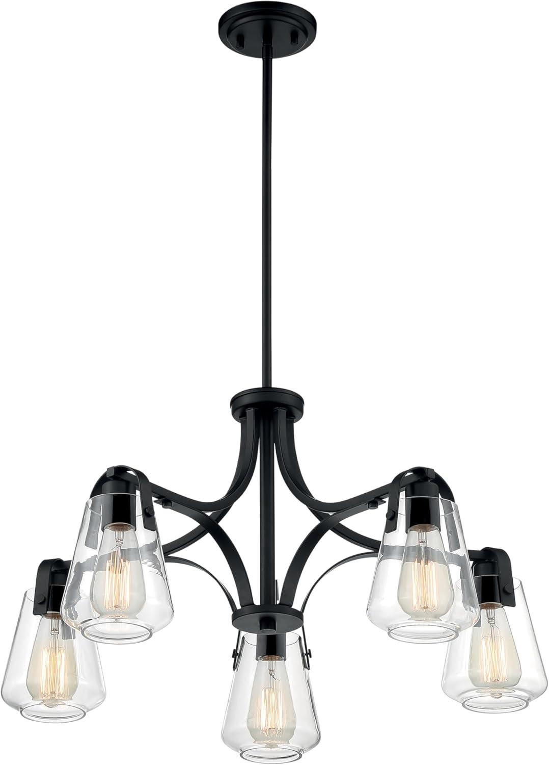 Skybridge Matte Black 5-Light Chandelier with Clear Glass Shades