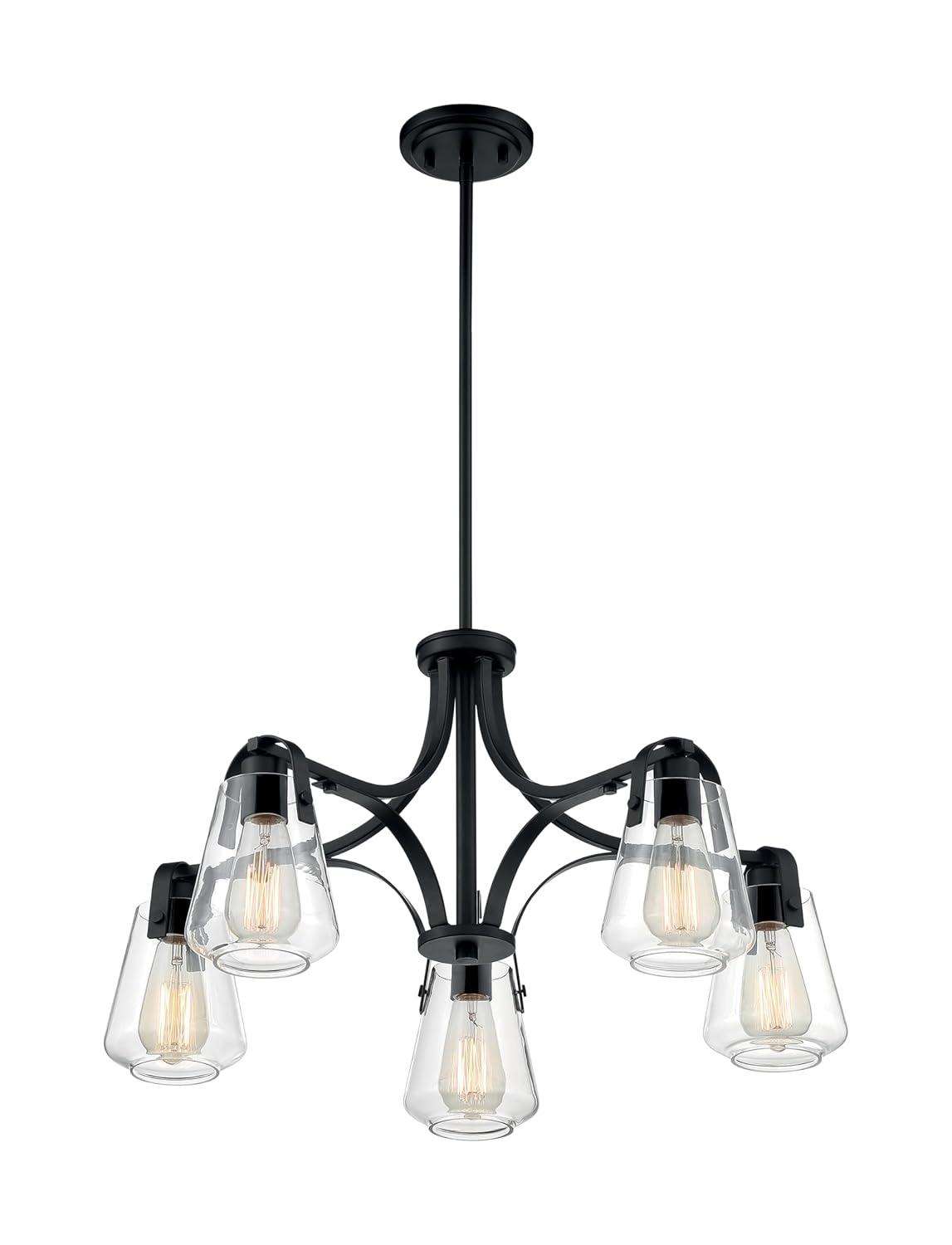 Skybridge Matte Black 5-Light Chandelier with Clear Glass Shades