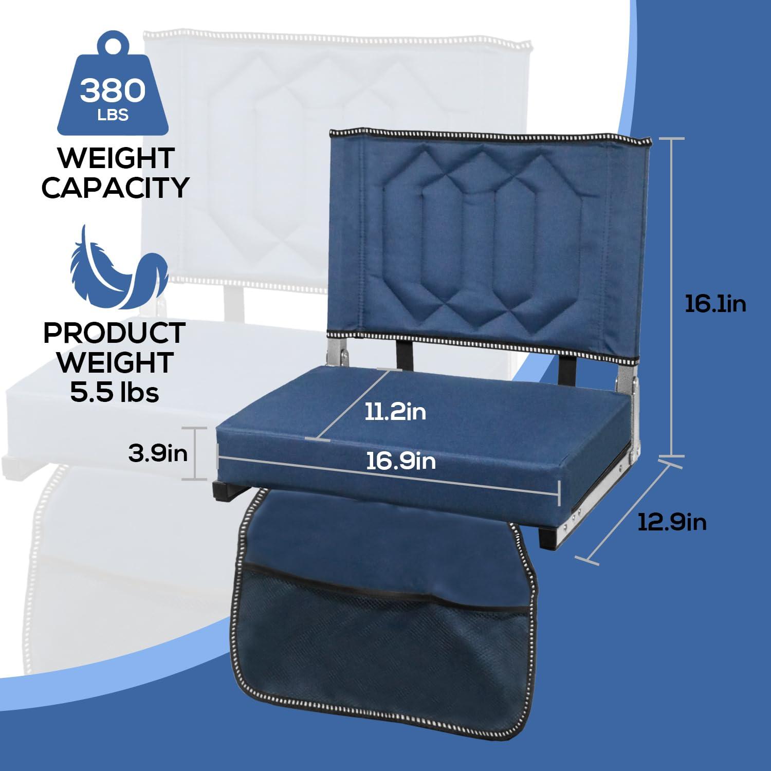 Blue Portable Folding Stadium Seat with Back Support and Cushion
