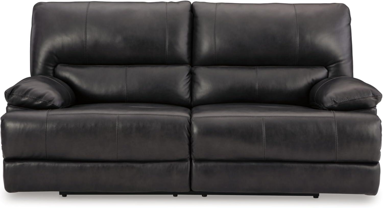 Black Faux Leather Power Reclining Sofa with Pillow-top Arms