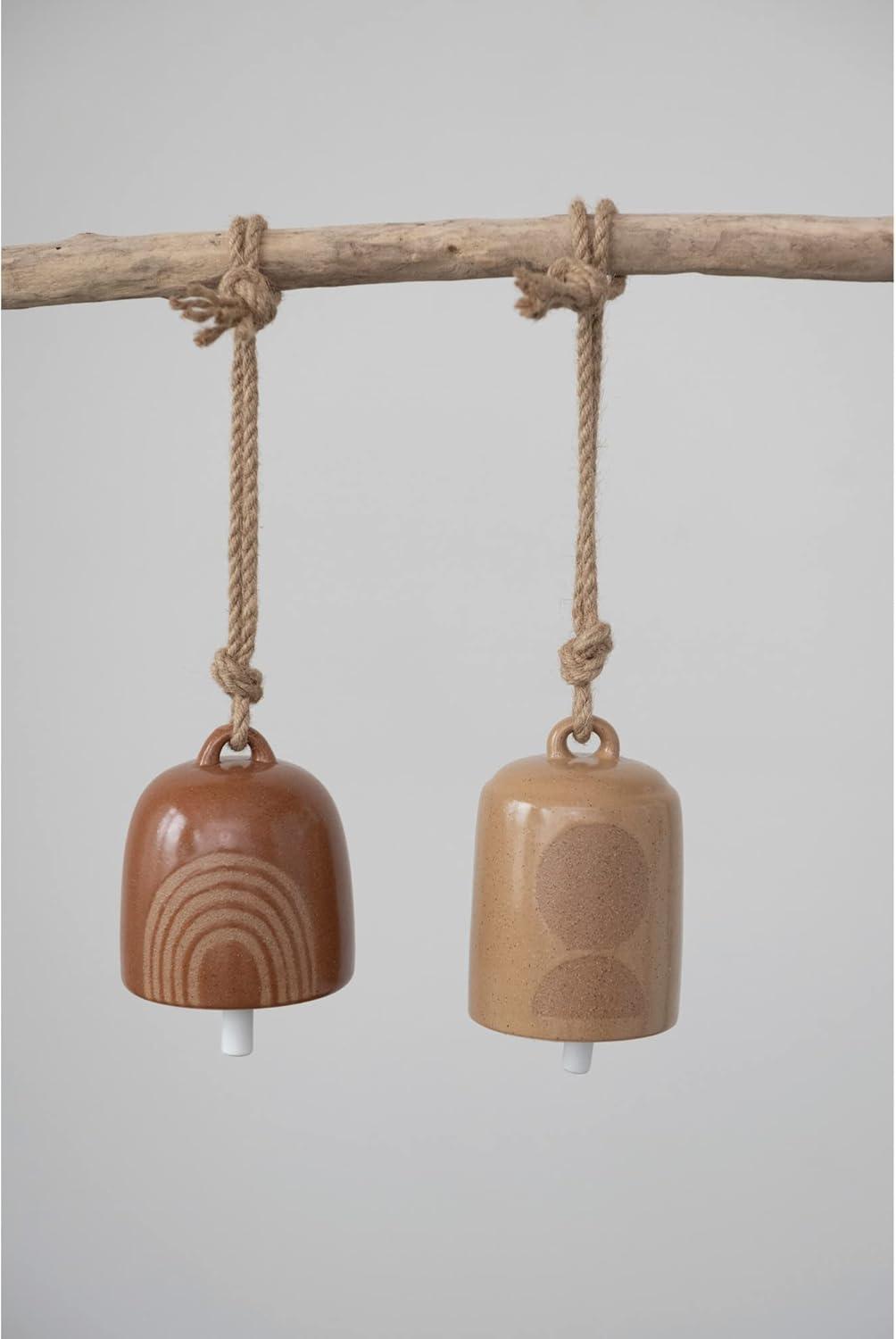 Boho Stoneware Bells with Circle and Rainbow Design