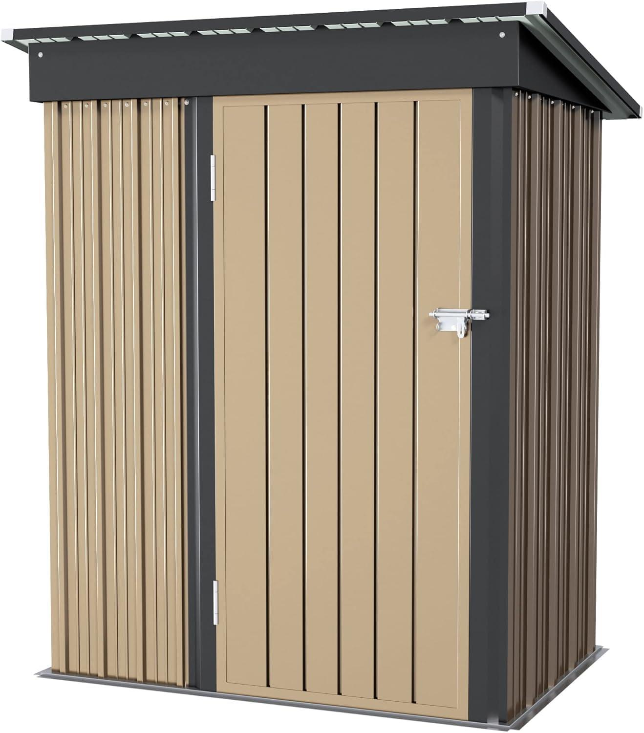 Brown Metal 5' x 3' Outdoor Storage Shed with Sliding Doors