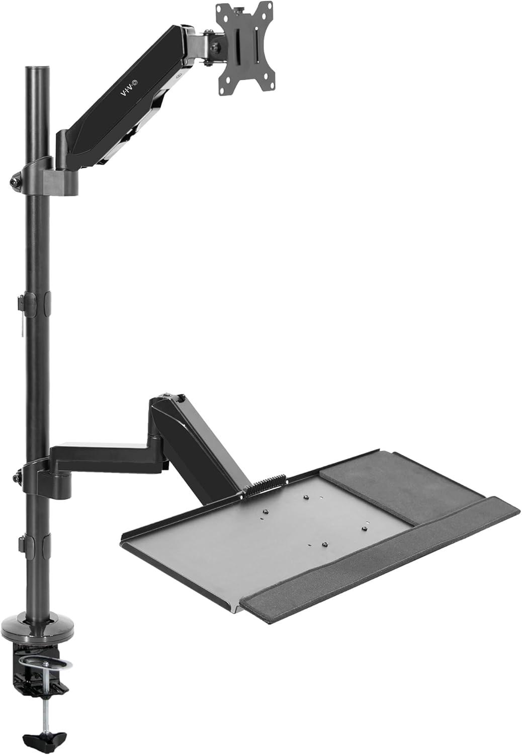 Black Steel Adjustable Desk Mount with Keyboard Tray