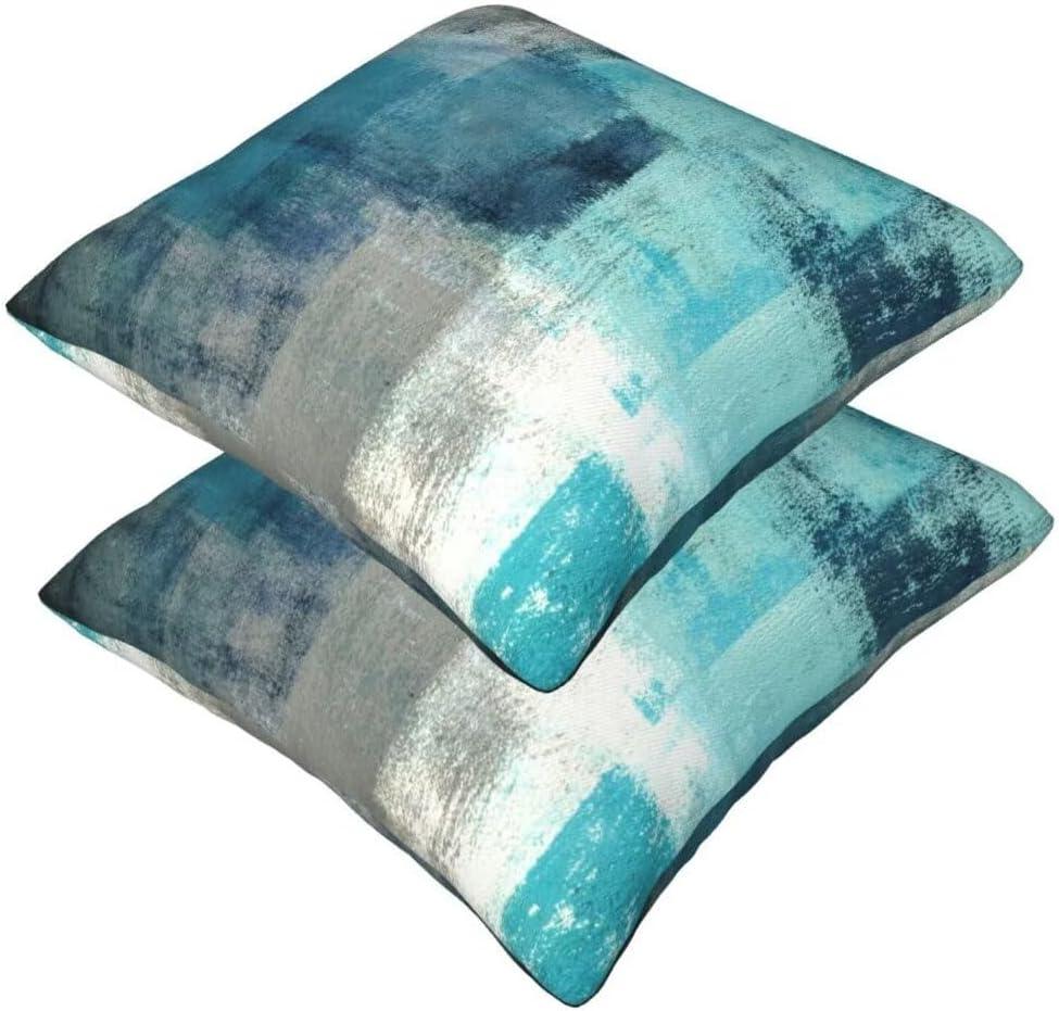 Teal and Brown Throw Pillows Covers Set of 2 Blue Gray Abstract Art Painting Aesthetic Modern Square Decorative Pillow Covers Soft Throw Pillows for Couch Sofa Bedroom, 18X18 Inches