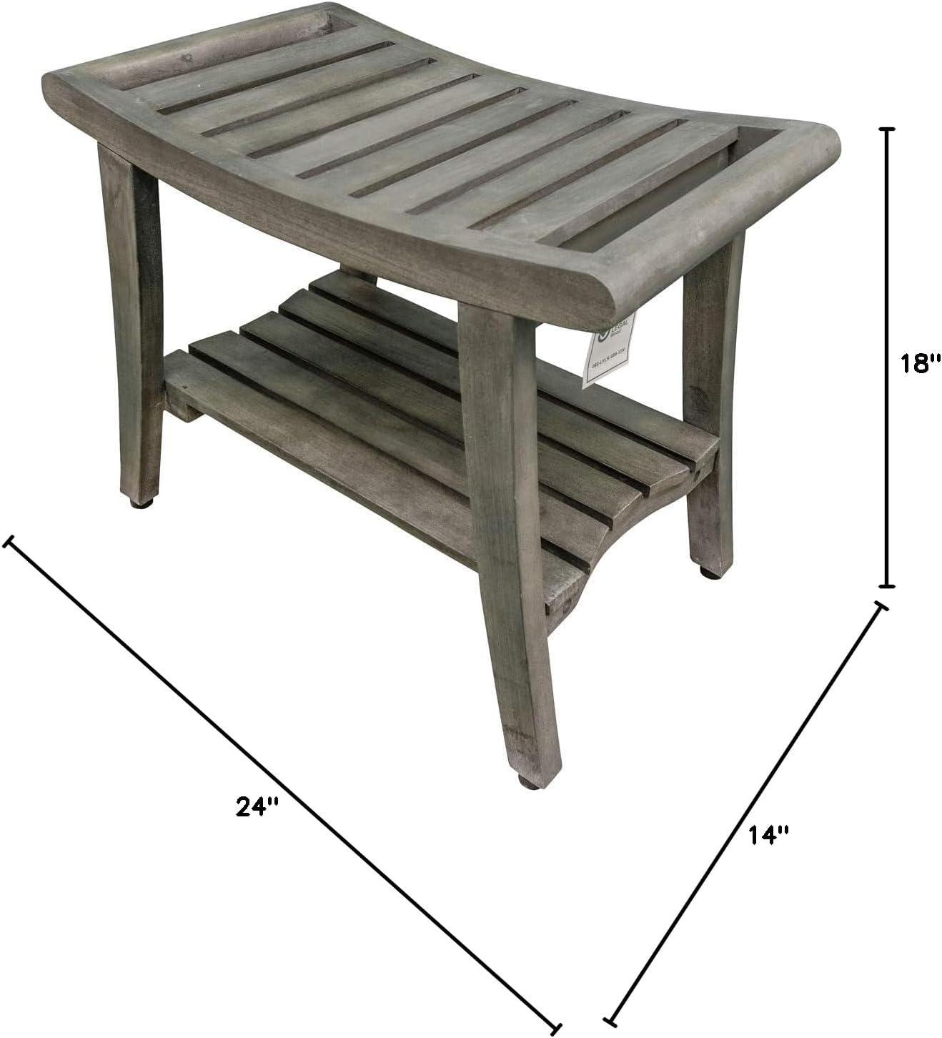 24" Gray Teak Wood Spa Shower Bench with Shelf